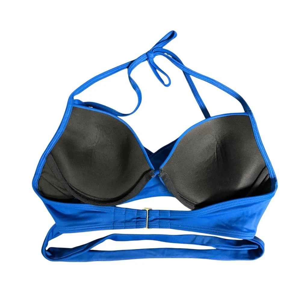 Victoria's Secret The Wrap Halter Bikini Top Royal‎ Blue Push Up Swim Top 34C